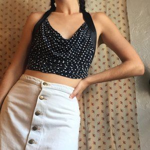 .SOLD. EVITA Vintage Polkadot Tie-back Halter Top